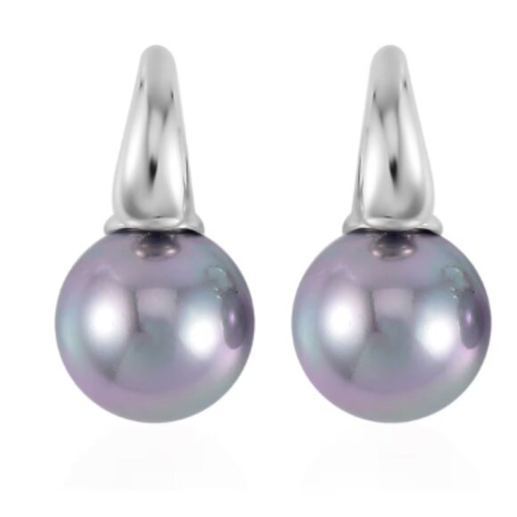 Gray Shell Pearl Earrings in Silvertone - Picture 1 of 5